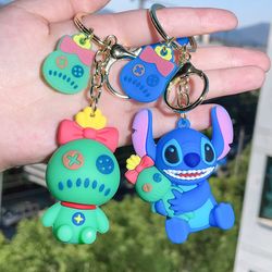 disney cute cartoon lilo & stitch silicone keychain keyring car pendant accessories for girl backpack key holder jewelry