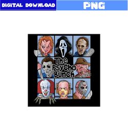 the psycho bunch png, michael myers png, freddy krueger png, jason voorhees png, horror character png, halloween png