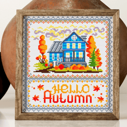 home cross stitch, fall cross stitch, autumn cross stitch, small cross stitch, primitive cross stitch, digital pdf