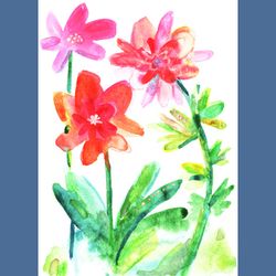 watercolor floral painting sketch art print. watercolor three flowers painting sketch