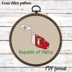 republic of malta map cross stitch pattern modern, malta flag xstitch pattern pdf, country cross stitch pattern