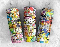 retro 90s cartoon 20oz skinny tumbler wrap design png, cartoon 90s tumbler, 90s cartoons png, retro 90s cartoons tumbler