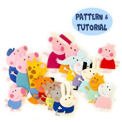 pdf pattern&tutorial, peppa pig family and friends from felt