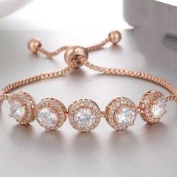 silver and rose gold plated cubic zirconia/american diamond free size adjustable bracelet for women