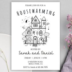 housewarming party invitation editable template, house warming digital invite, home sweet home invitation, minimalist