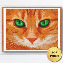 red cat with green eyes realistic cross stitch pattern