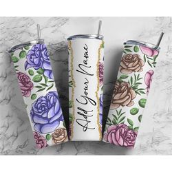 hand drawn flowers add your own text name monogram sublimation tumbler designs wrap - 20oz skinny tumbler wraps template