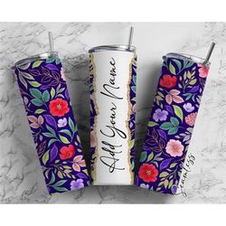 floral design add your own name, 20oz sublimation tumbler designs, skinny tumbler wraps template - 511