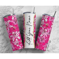pink floral add your own name, 20oz sublimation tumbler designs, skinny tumbler wraps template - 358