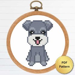 cute tiny schnauzer puppy dog cross stitch pattern. super easy small cross stitch for beginners