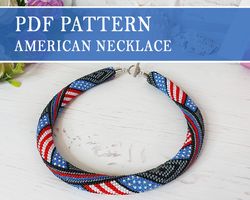 pdf pattern native american necklace, craft gift for adults, diy usa flag seed bead crochet necklace, independence day