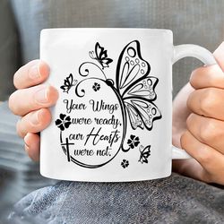 pretty butterfly mugs, black flower, your wings were ready, heaven mugs, christian coffee mugs, merry christmas gift