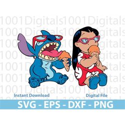 lilo and stitch svg, cute friends svg, lilo and stitch clipart, lilo and stitch ce cream cut file, sticker svg, eps dxf