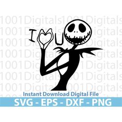 jack skellington svg ,skellington i love you svg, clipart, png cut file cricut , sticker, svg eps dxf png digital file