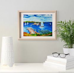 original painting landscape canvas acrylic impressionism sea shore handmade