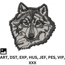 timber wolf embroidery design, black wolf face embroidery design