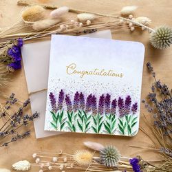 greeting card - congratulatios. lavender flowers