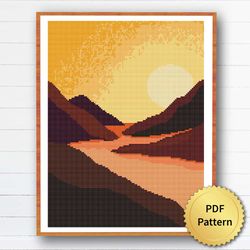 mountain sunrise cross stitch pattern