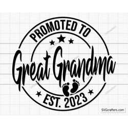 promoted to great grandma svg png, baby announcement svg, established svg, grandma est 2023 svg, coming soon svg - cricu