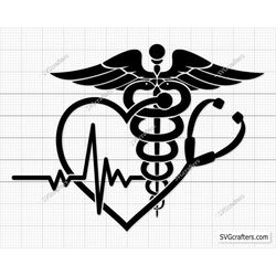 caduceus svg, caduceus vector, caduceus png, nurse heartbeat svg, heartbeat stethoscope svg, stethoscope png, stethoscop