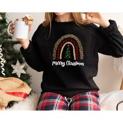 merry christmas leopard and buffalo plaid rainbow shirt, christmas rainbow t-shirt, rainbow shirt, christmas family shir