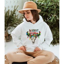 merry christmas bull skull hoodie - shirt, bull skull shirt, xmas family shirt, western christmas t-shirt, christmas fam