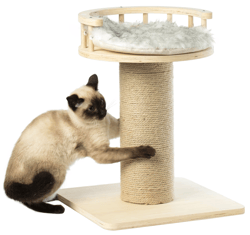 wooden cat sisal scratching post tree tower with seat pet bed lounge