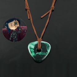 classic movie coraline seeing stone pendant necklace green stone handmade rope chain necklace coraline jewelry
