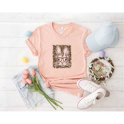 bunny with leopard glasses shirt, easter shirt, easter bunny graphic tee