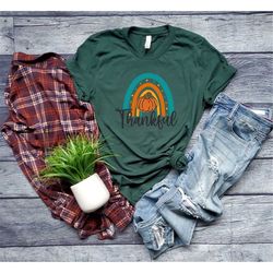 thankful pumpkin rainbow shirt,cute fall shirt,rainbow pumpkin tshirt,pumpkin spice autumn tee,fall pumpkin t-shirt,than