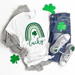 shamrock lucky rainbow shirt, irish st patricks tee, lucky shirt, lucky women's shirt