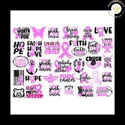 breast cancer bundle svg, breast cancer svg, breast cancer gift, cancer awareness, cancer ribbon svg, breast cancer ribb