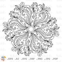 floral mandala coloring page pdf, mandala pattern svg, mandala cricut, mandala clipart png, stencil template dxf