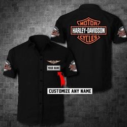 harley davidson custom name black button shirt