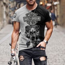 harley davidson skull t-shirt design 3d full printed sizes s - 5xl