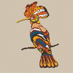 hoopoe cross stitch pattern primitive bird counted chart easy modern cross stitch pattern folk bird hoopoe embroidery