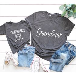 grandma grandson granddaughter matching shirts, matching family tee, baby announcement gift shirt, gift for grandmother,