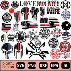 firefighter thin red line svg bundle - 49 designs distressed flag, wife, mom, maltese cross, daddy, back the red, vinyl