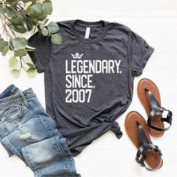 born in 2007 shirt, 15th birthday shirt, legendary since 2007, gift for 15th birthday, funny 15th birthday gift shirt fo