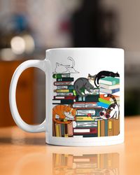 librarian cat mugs, cats coffee, library gifts, book lover gift, bookish gifts, bibliophile gift, merry christmas gifts