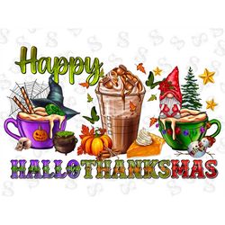 happy hallothanksmas png sublimation design,coffee png,coffee clipart, fall png, halloween png, christmas png, western p