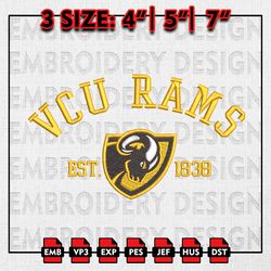 vcu rams embroidery files, ncaa embroidery designs, ncaa vcu rams machine embroidery pattern