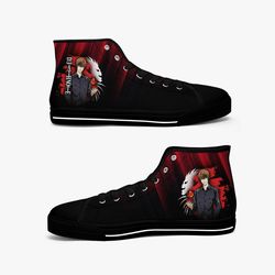 death note light yagami red black high canvas shoes for fan, death note light yagami red black high canvas shoes sneaker