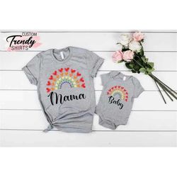 mama baby matching shirt, mama's girl t-shirt, mothers day shirt, girl's mama tee, mama mini heart rainbow shirt, new mo