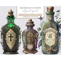 apothecary bottle clip art, halloween clip art, potion bottles clip art, watercolor bottle clip art