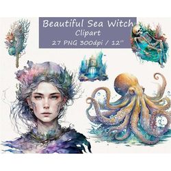 witch clipart, witch sublimation, sea witch bundle clipart, witch png, witch bundle png, halloween clipart, halloween pn