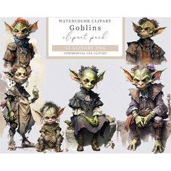 goblin clipart, watercolor goblin clipart, watercolor clipart,  fantasy clipart, card making, junk journal,