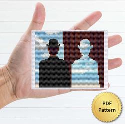 decalcomania by rene magritte cross stitch pattern. miniature art, easy tiny