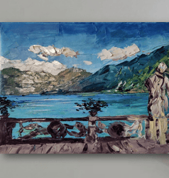 lake como art original art oil painting italy painting como art villa balbianello art original painting impasto oil art