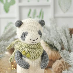 panda bear knitting pattern, cute handmade panda toy
